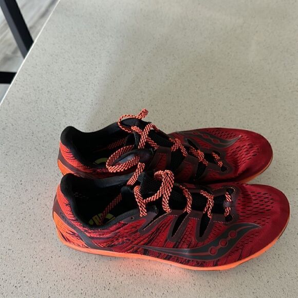 Saucony Men Cleats Carrera XC 3 Running Orange Red Black Track Spike 9 1/2 Shoe - Picture 6 of 13